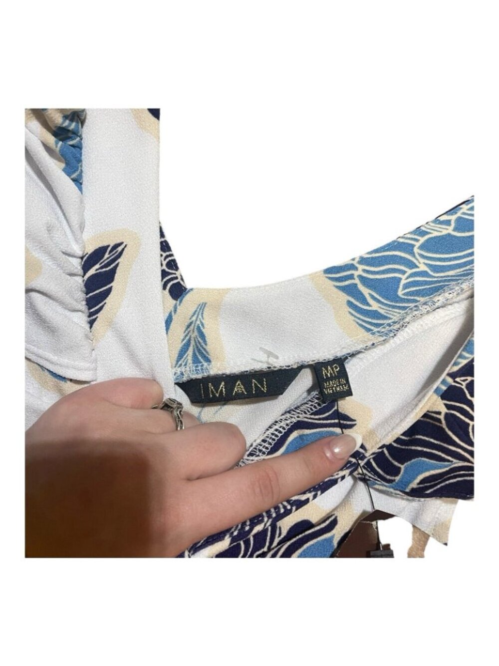 Iman Global Chic Blue Floral Maxi Dress VNeck Size MP Medium Petite NWT Hawaiian - Picture 6 of 10